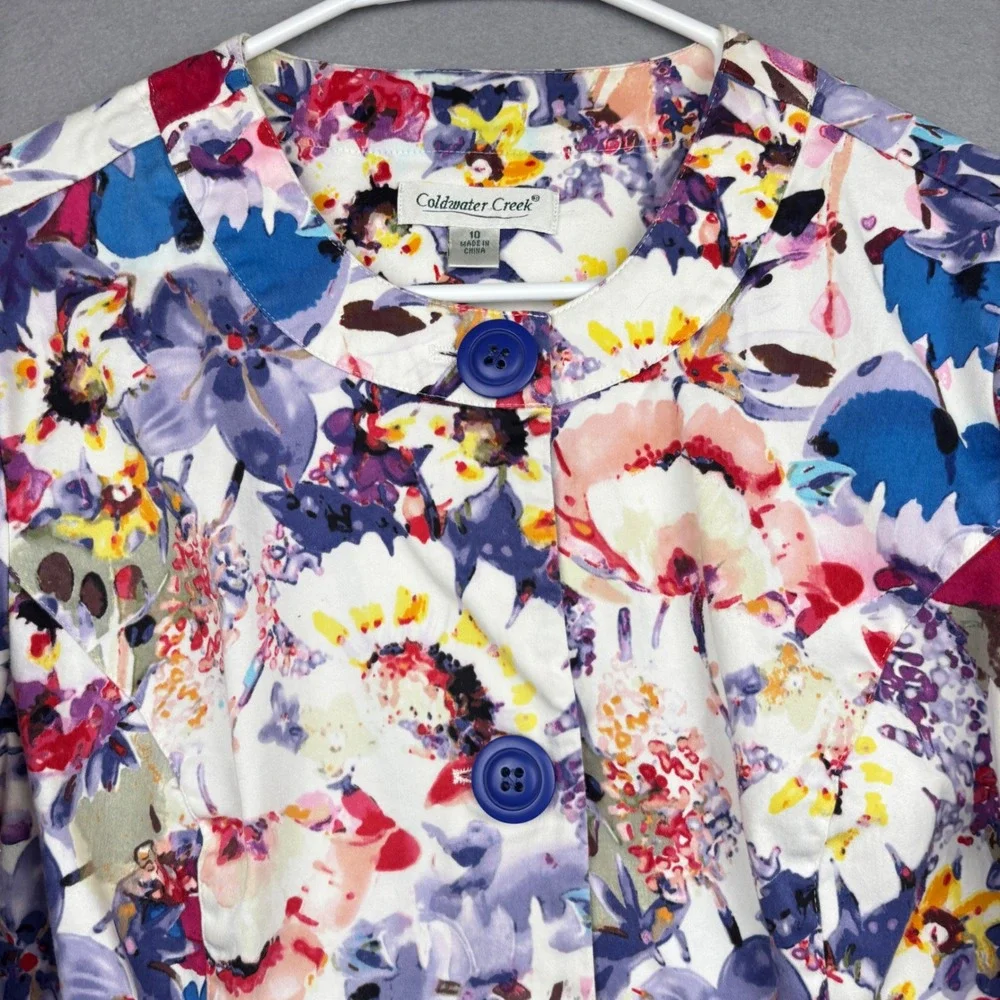 Coldwater Creek Jacket Womens 10 Floral Button Front Art to Wear Boho